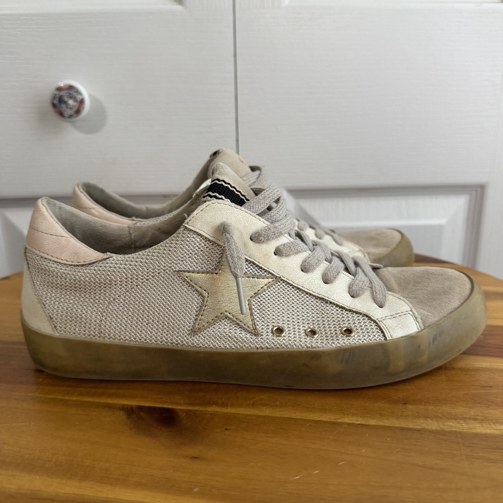 ShuShop Paula Bone Mesh Leather Star Sneakers Women's Size 8 Travel Boho Preppy